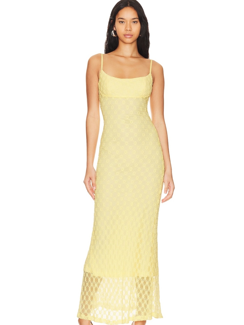 Bardot Soft Yellow Lace Maxi with Slim Straps